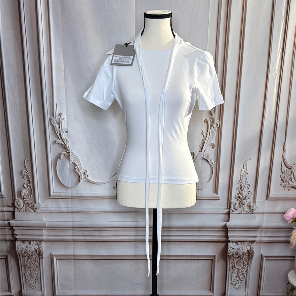 Cream Fitted Tie Front Blouse
